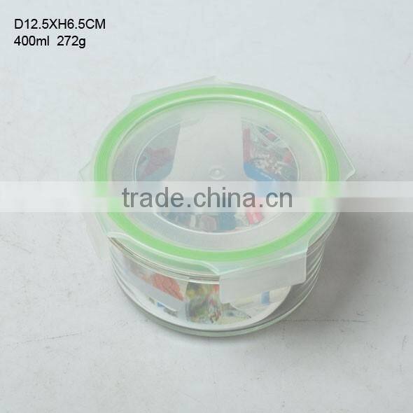 hotsale food grade 400ml round glass airtight preserving box/storage bowl