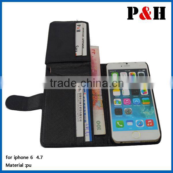 Hot Magnetic Leather Case For iPhone 6 Wallet Case PU leather case with Card Holder