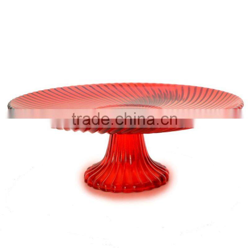 High quality red glass plate serving platter cake stand