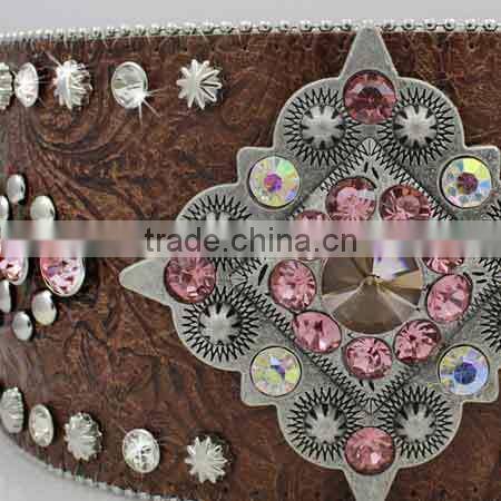 REAL GLASS CRYSTAL STUDDED HORSE HAIR WESTERN BELT FOR COWGIRL