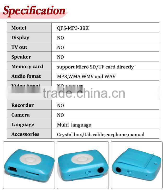 Best Selling Support Micro SD/TF Card Mini Mp3 Multimedia Player Manual