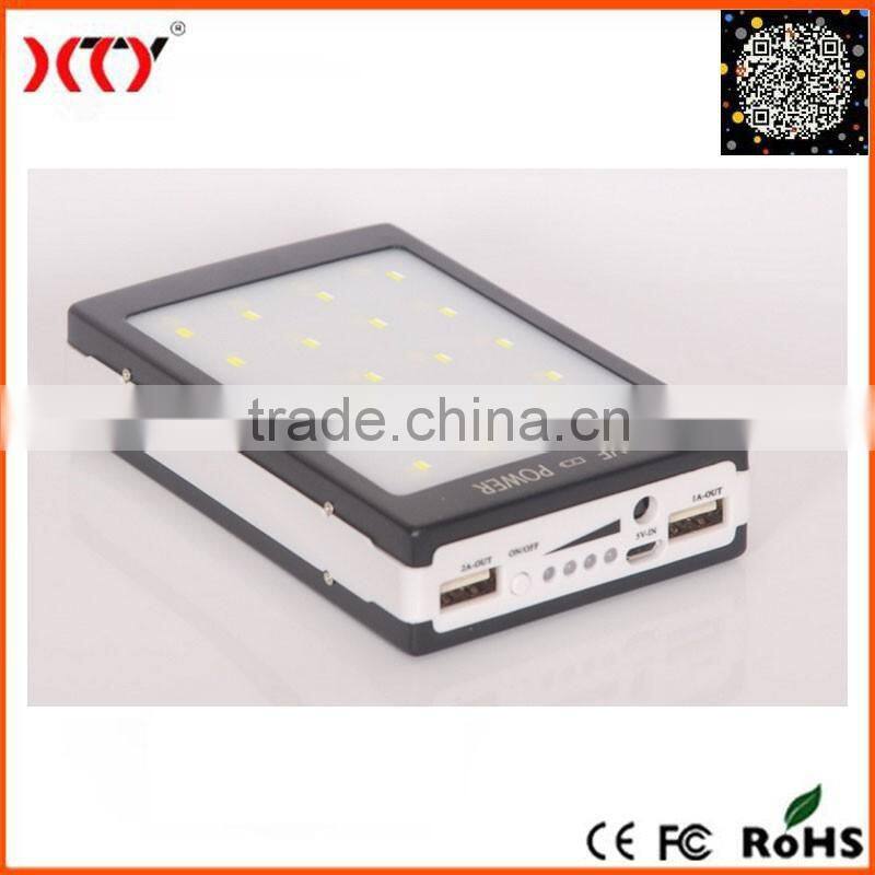 High Capacity Alloy Dual USB 10000mAh Solar Power Bank With Camping LED Light
