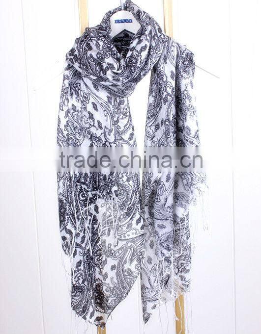 60s/2 worsted wool/silk printed scarfs & shawls