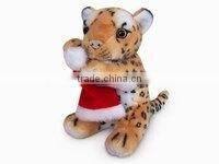 high quality factory wholesale realistic christmas plush cradle brown tiger with christmas cap
