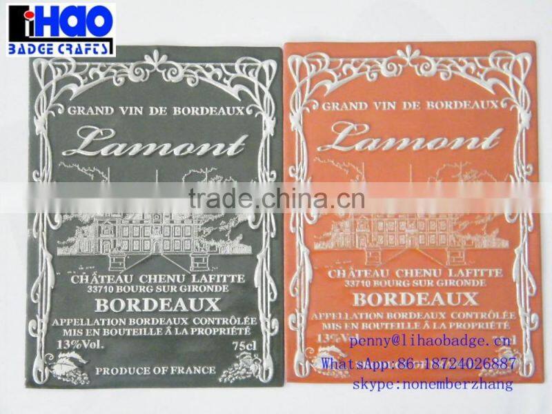 embossed metal labels for wine e-liquid labels embossed foil label