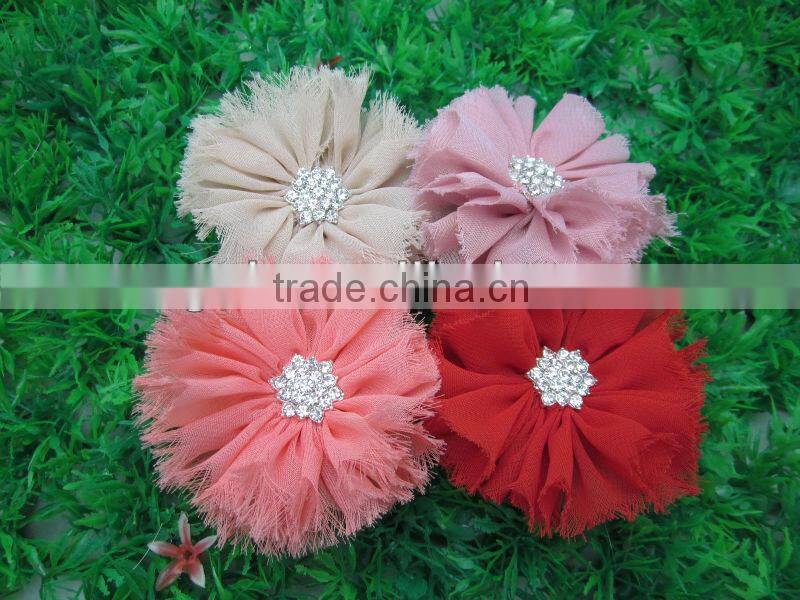 2.5"Chiffon Shabby Flowers with Stone Vintage Chiffon Shabby Flowers for Baby Hair Accessories Kids Accessories IN STOCK