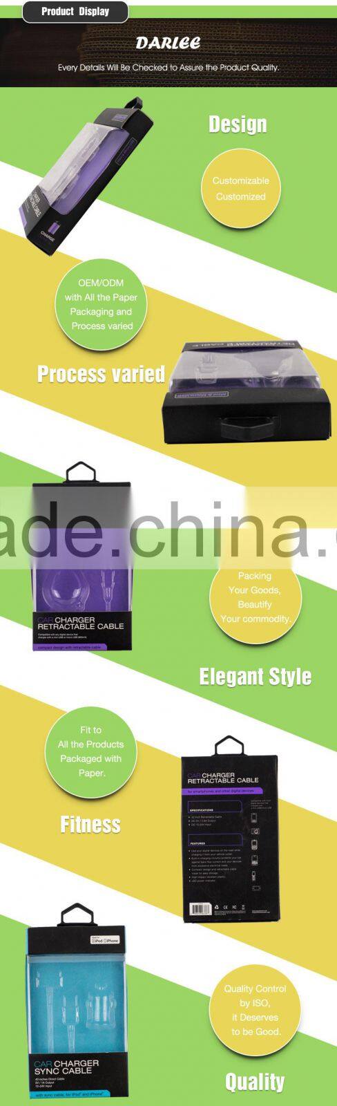 Custom logo recyclable free sample mobile phone charger packaging box with clear window