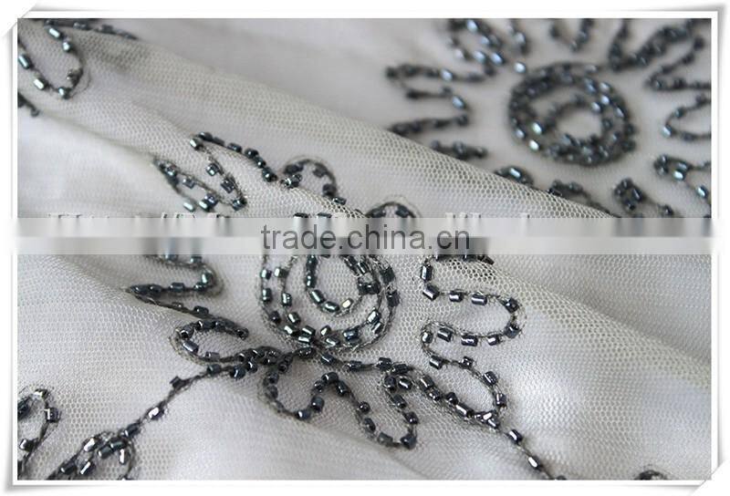 China wholesale newest gray color beads mesh cloth fabric for HY663
