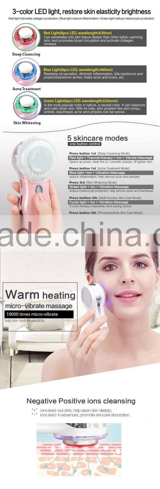 cheap slon equipment Electronic Vibration Red/Blue/Green Light Therapy facial massage