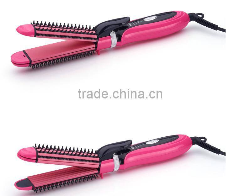 2 in 1 hair straightener brush electric lcd straightening rolling hair comb best hair straightener brush and curler