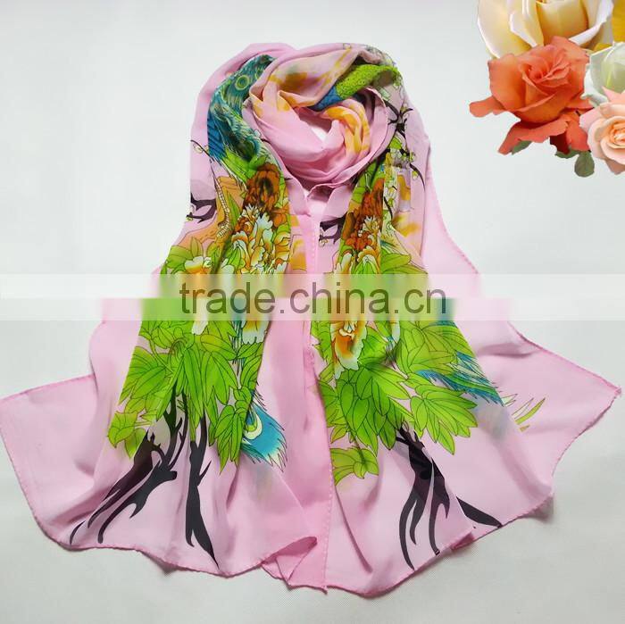 2014 Newest Fashion Flower Peacock Silk Chiffon Neck Scarf Wrap Shawl Stole Neck Wrap Women
