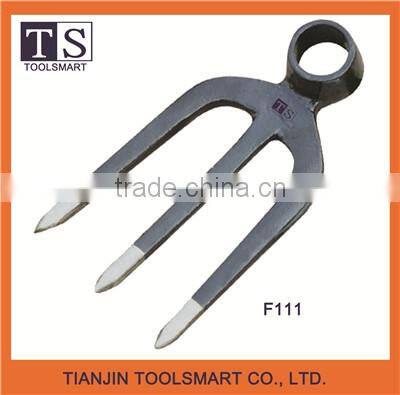 3 prong carbon steel garden fork hoe with wooden handle