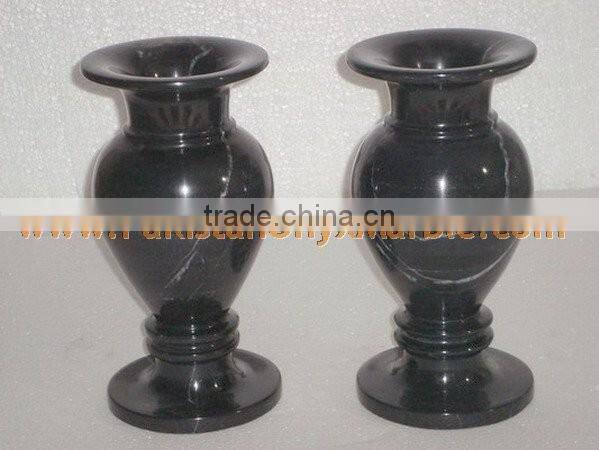 NATURAL JET BLACK MARBLE FLOWER VASES