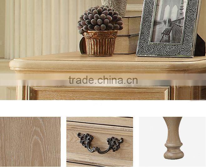 Original wood color solid wood hand carved four legs square side table with drawer