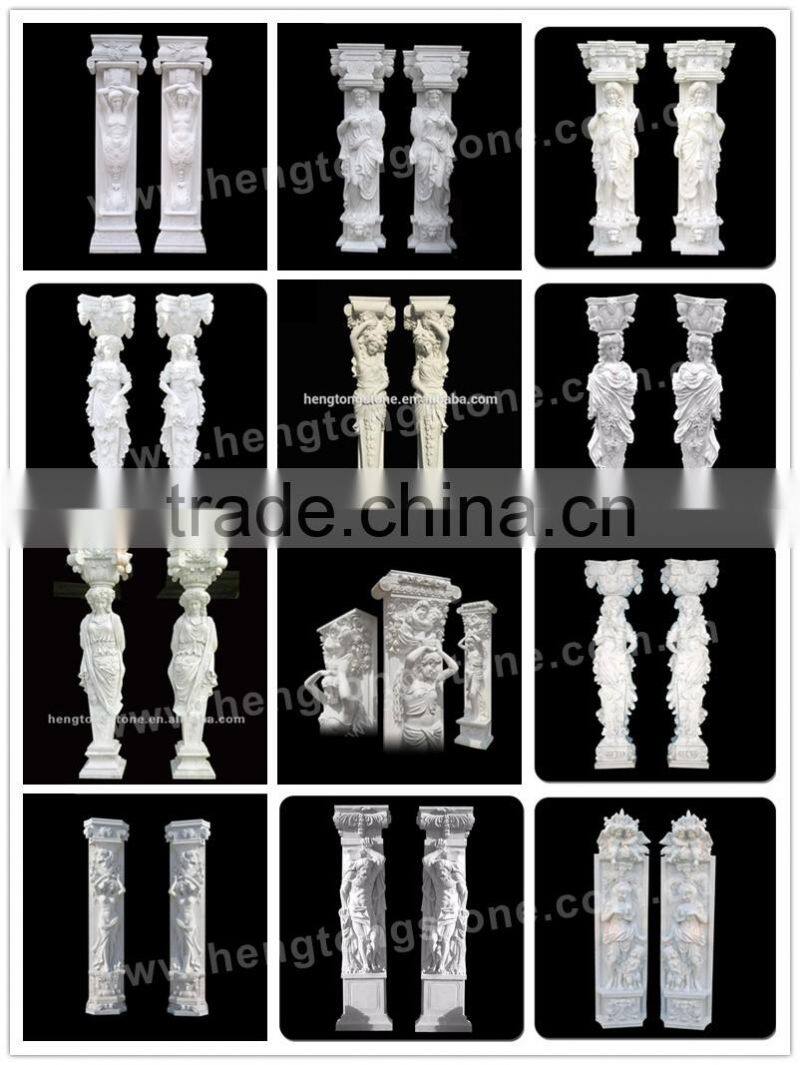 Decorative white marble pillar with male statues