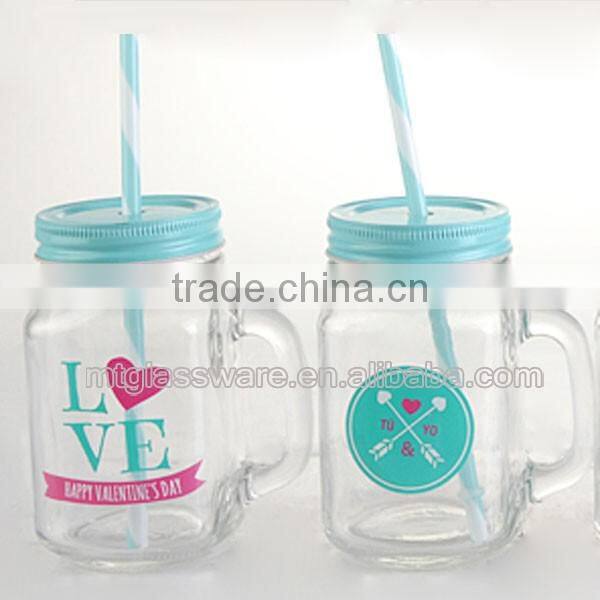 16oz Valentine's Day Theme Glass Mason Jar with Handle