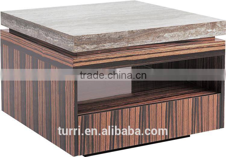 Gloss white and black white marble top side table