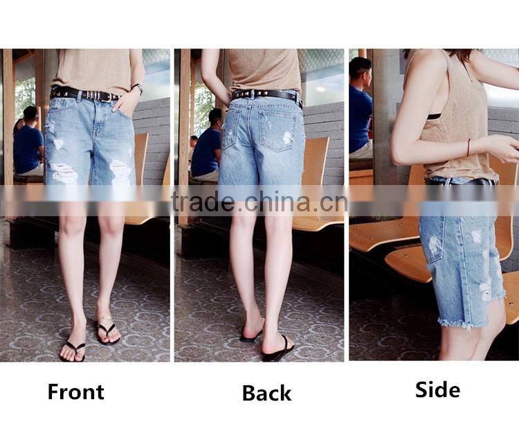 Women fifth denim pants summer short ripped jeans