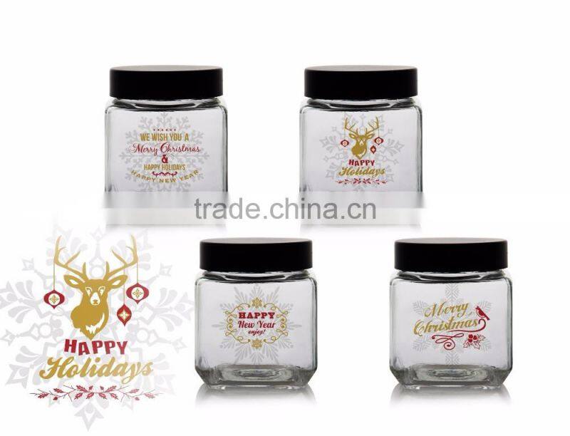 200ml 2000ml christmas deer printing glass storage jar food bottle coffe jar cookie jar sweet bottle