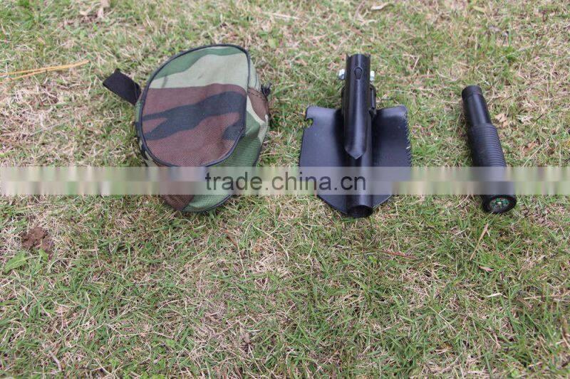 mini outdoor survival A3 steel multi-functional folding camping military shovel with pickaxe and compass