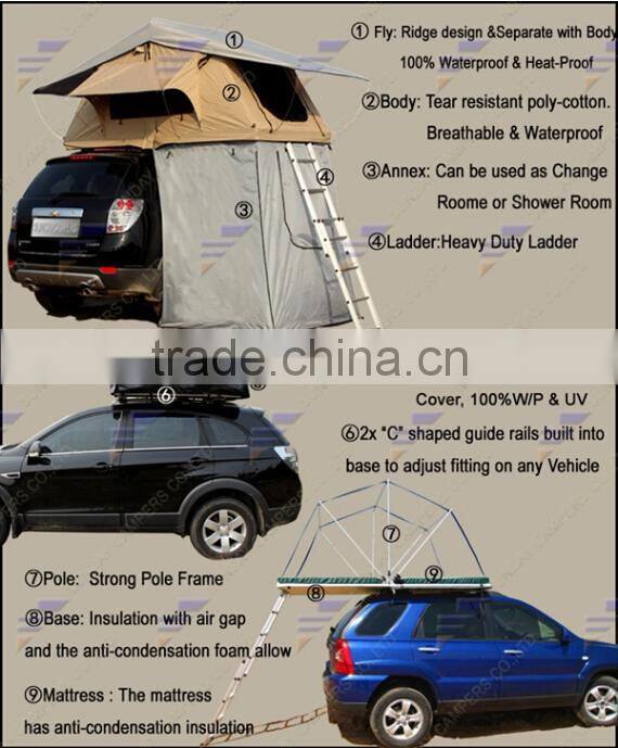 Outdoor product fitness equipment canvas cotton car roof tent for sale
