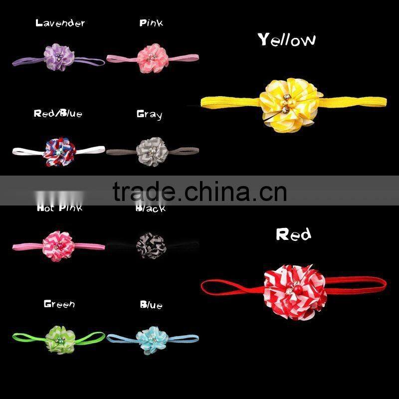 fabric chiffon flower headband with pearl beads center for kids hair accessories