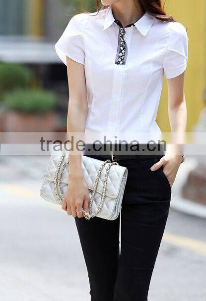 New fashion Polo collar petal sleeve lady shirt
