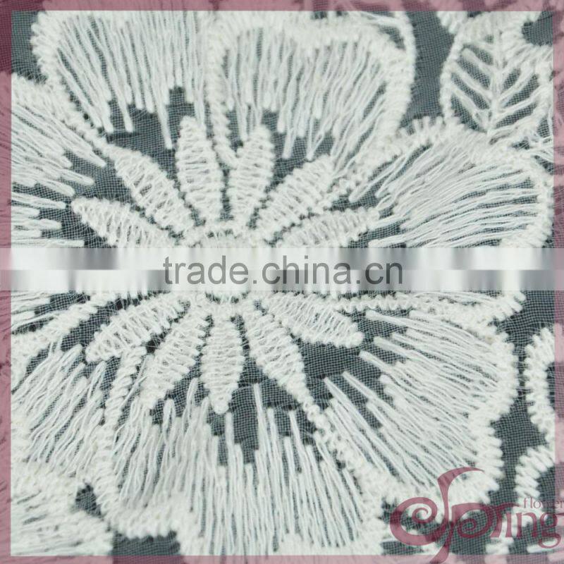 Off-white flower cotton embroidered fabric, mesh fabric lace for dress, blouse, tops