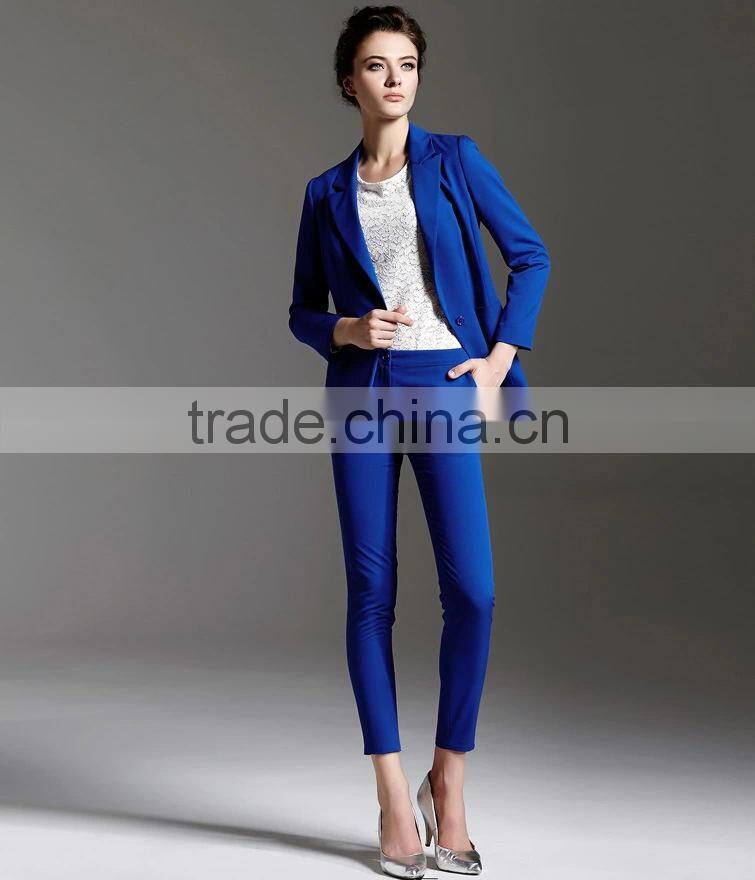 2014 New Style Jewelry Blue Slim Fit Long Sleeve Ladies Suit