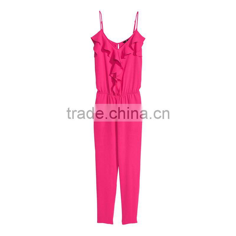 HAODUOYI Ruffles V-neck High Waist Playsuits Women Elastic Waist Playsuits Romper Jumpsuit