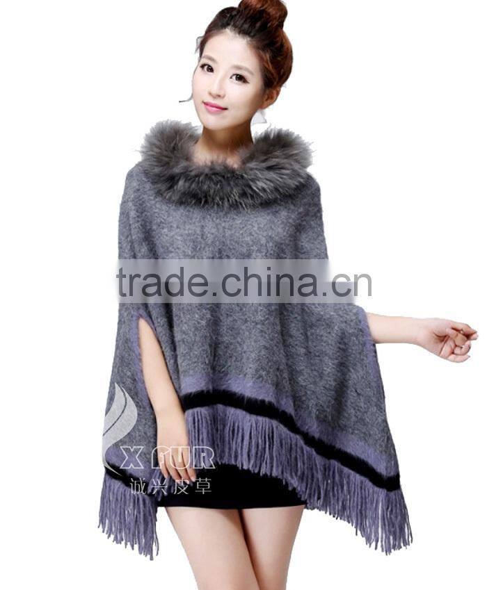 CX-B-P-33C 2016 Wholesale Fashion Lady Pashmina Shawl With Raccoon Fur Collar