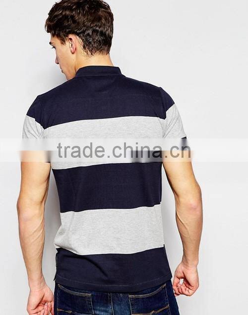 Factory wholesale 100% cotton jersey wide stripe men polo shirt custom your own logo