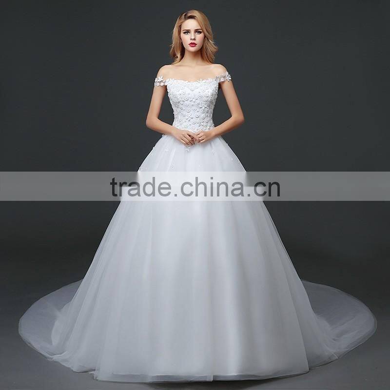 MGOO 2017 New Style Romantic Church Wedding Dress First Night Lace Ballgown Off Shoulder Bridal Vestidos