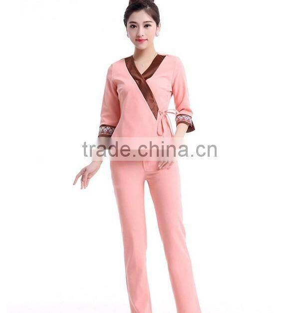 Latest worker design spa/beauty working uniform unique design uniform wholesale