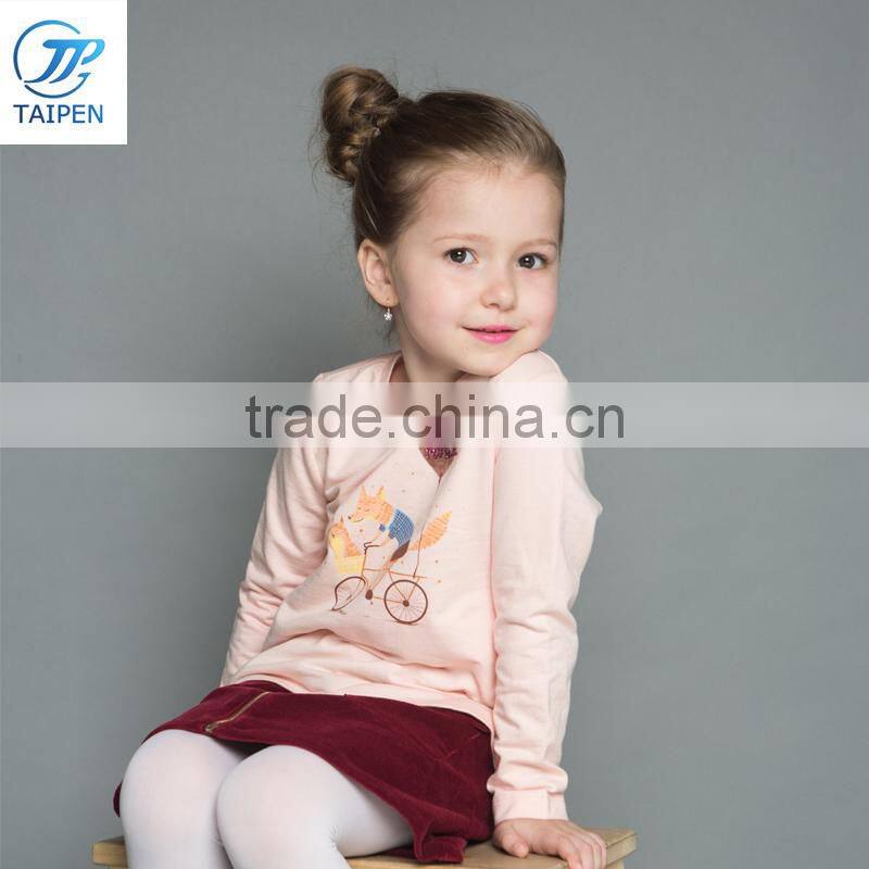 2017 Spring Girls High Neck t Shirt With Lace Long Sleeve Kids Clothing Designs For Girl