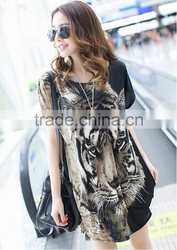 Summer Korean style plus size loose round neck short sleeve casual tiger printing 3D t shirt wholesale