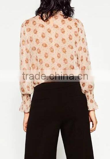 Runwaylover EY2344B Hot Sale 2017 Women Fashion Sleeve Fold Printed Chiffon Blouse