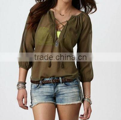 2013 sexy women sheer chiffon blouse new designs