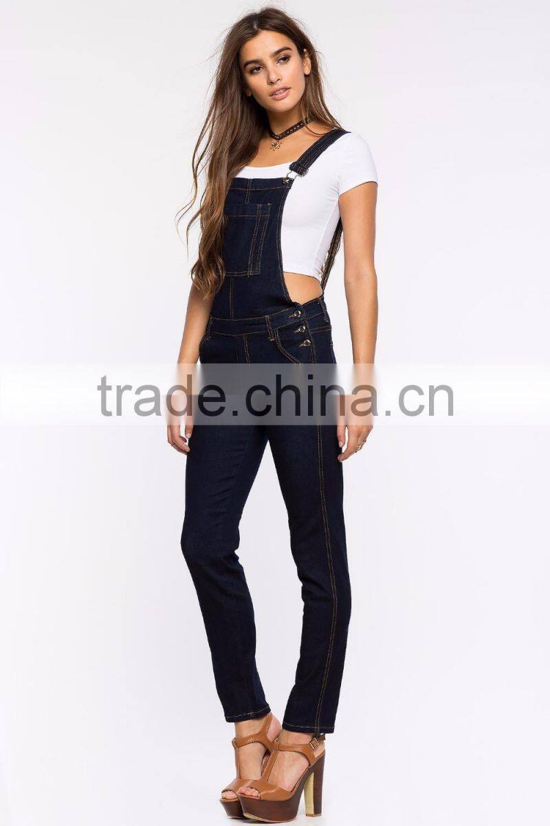 Adjustable shoulder strap hip pockets denim overall for women