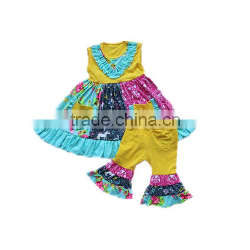 kids wear bangladesh children clothing baby girls flower pattern dress + ruffle capris