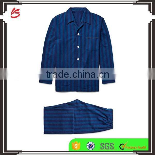 Navy Cotton Men's Sleepwearing Shirt and Pants Comfortable Loungewear with Notch Lapels and Patch Pockets