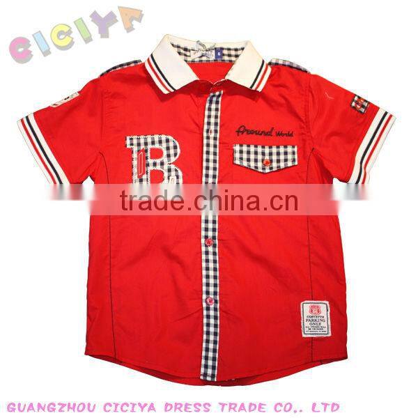 2015 new design printing flag children shirts fashion checks boys short-sleeved shirt