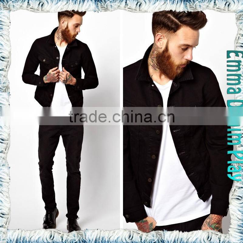 Mens Casual Slim Black Denim Vogue Short Coats with Copper Button