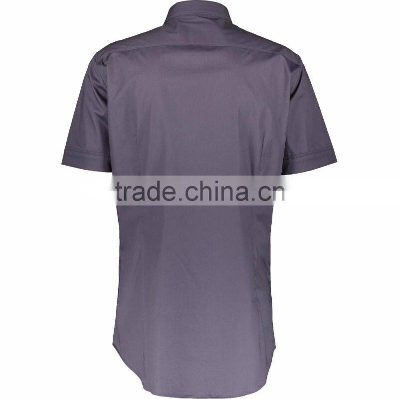 Men Customized Classic Hided Buttons Plain Grey Short Sleeve Shirt Wholesale