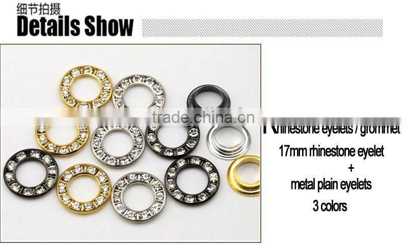 3 colors 17mm round metal brass rhinestone eyelets crystal diamond grommets glass eyelets RE-17mm-001
