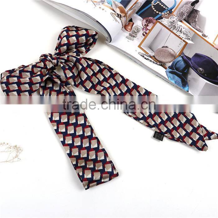 Chiffon Multifunction Skinny Scarf Multicolor Square Grid Checker Choker