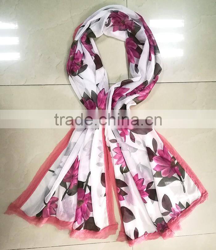 High quality fashionable digital print feather muslim hijab silk scarf