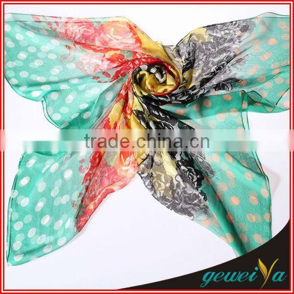 Dot And Flower Digital Printed Chiffon Dubai Shawl