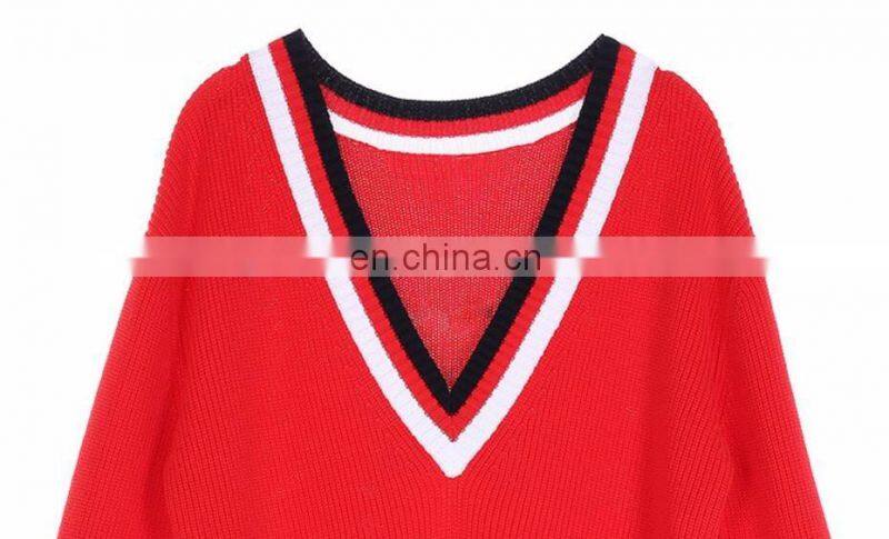 Color block details Women casual V neck Oversize sweaters