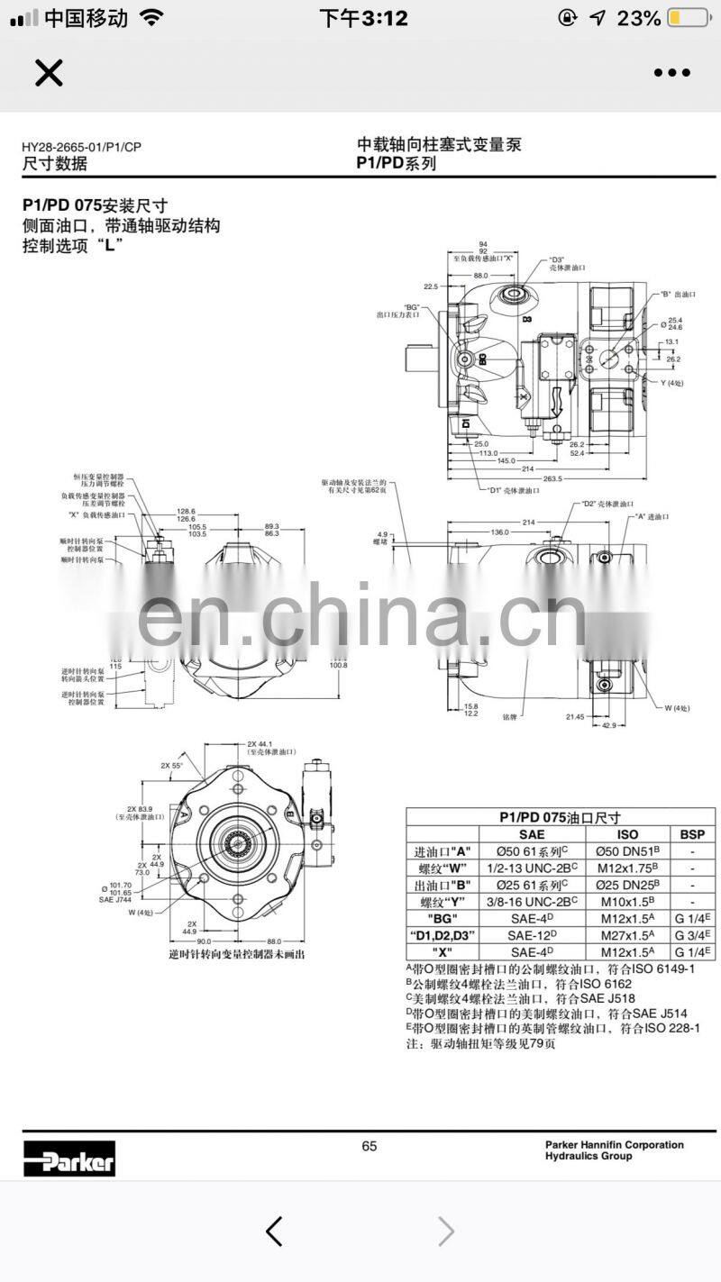PARKER P1075AM286220 hydraulic plunger piston pump P1075 PSO 01 SRM5AL00T00B0000